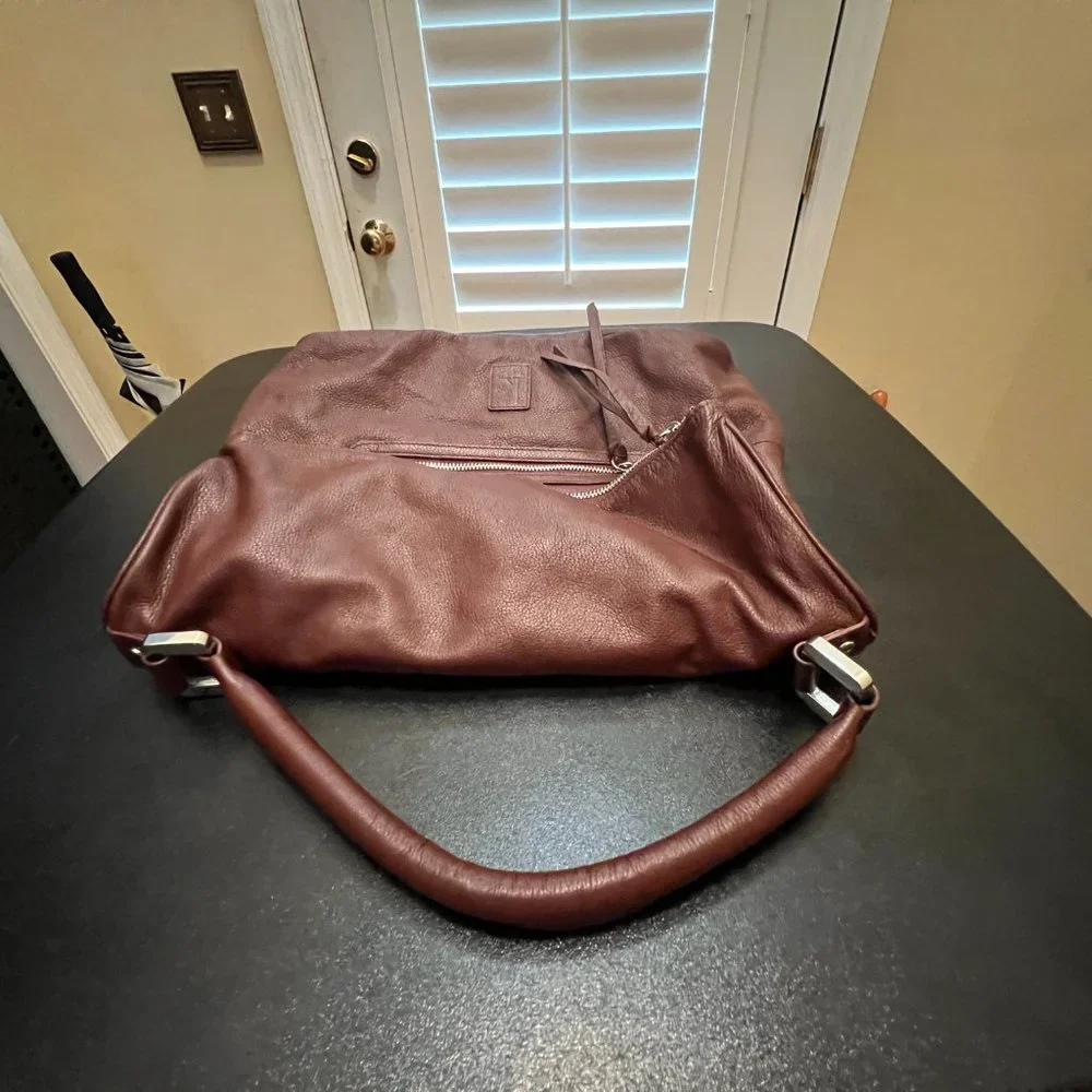 Kooba Hobo Brown Pebbled Leather Slouchy Fold Over Shoulder Bag